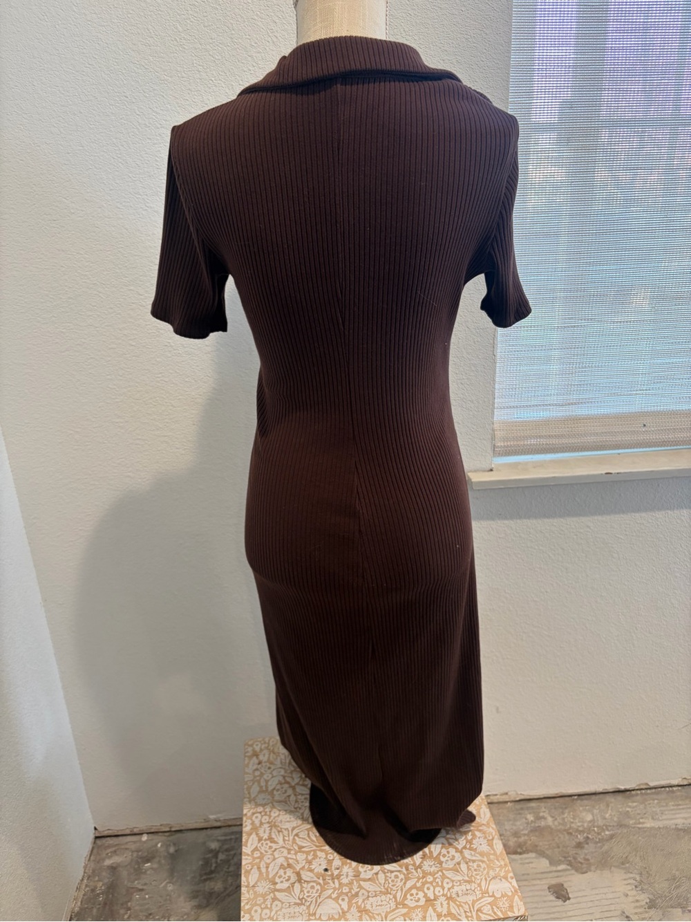 A new day Brown Ribbed Button-Front Collared Midi Dress - Picture 5 of 5